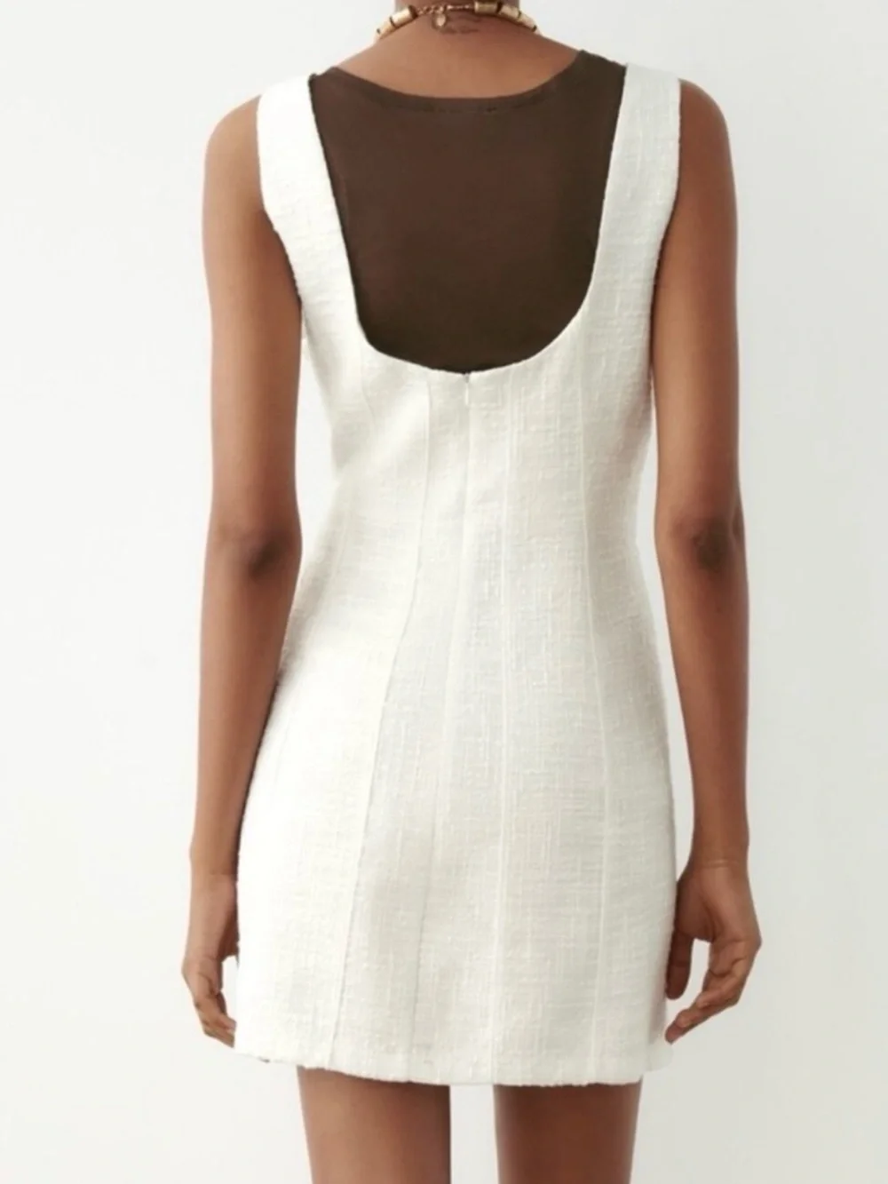 White Zara Textured Jewel Buttoned Pinafore Dress in size Medium - Picture 2 of 5